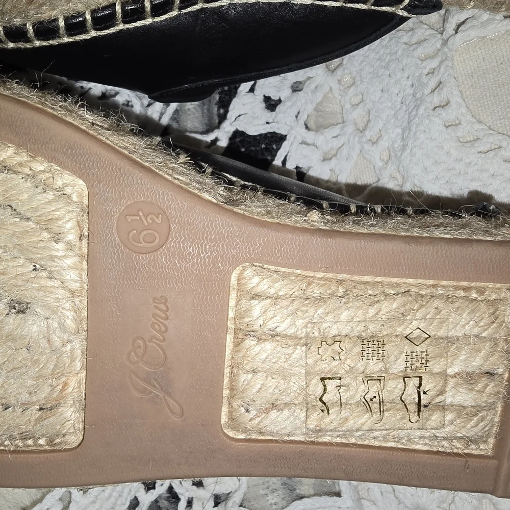 J Crew, Black Leather Slide Mule Espadrilles, Womens 6 1/2 Shoes